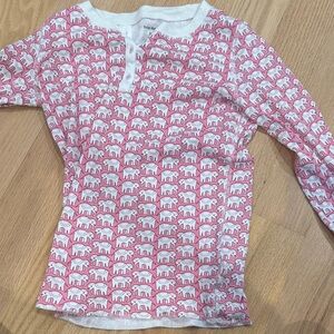Girls Roller Rabbit Pink and White Elephant Print Pajama Top